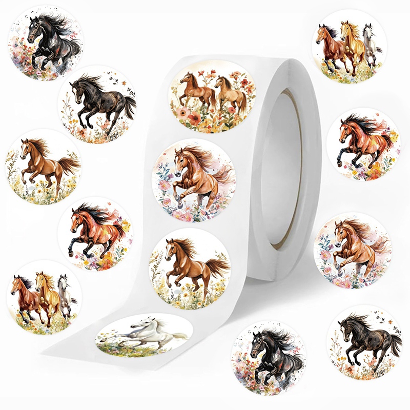 Art Craft Items - 500 sztuk/rolka Naklejki z koniem i